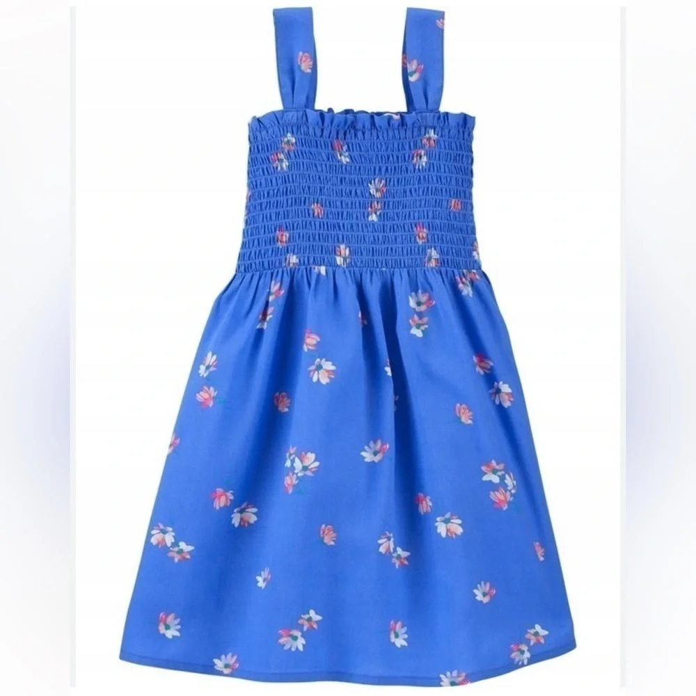 OSHKOSH B’gosh Toddler Girl’s Blue Floral Print Smocked Sleeveless Dress Size 5T